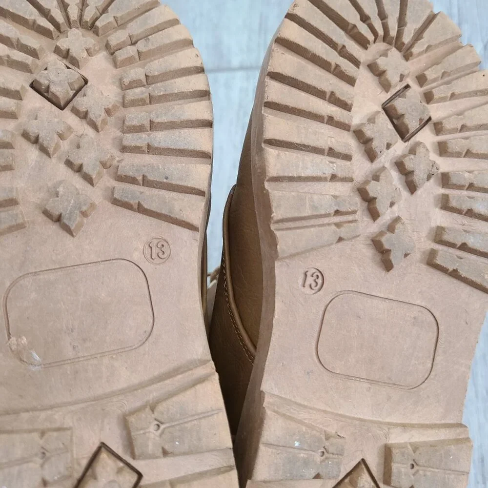 Rugged Bear Lace Up Ankle Boots Tan Brown Kids Size 13